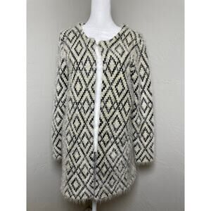 Elliatt Womens Cardigan Black Cream Geometric Pattern Size M Fluffy Texture